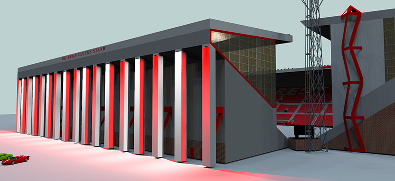 Brian Clouph, Stand, lighting, Nottingham Forest, Adam Spinos, look4ideas, lighting design, LED